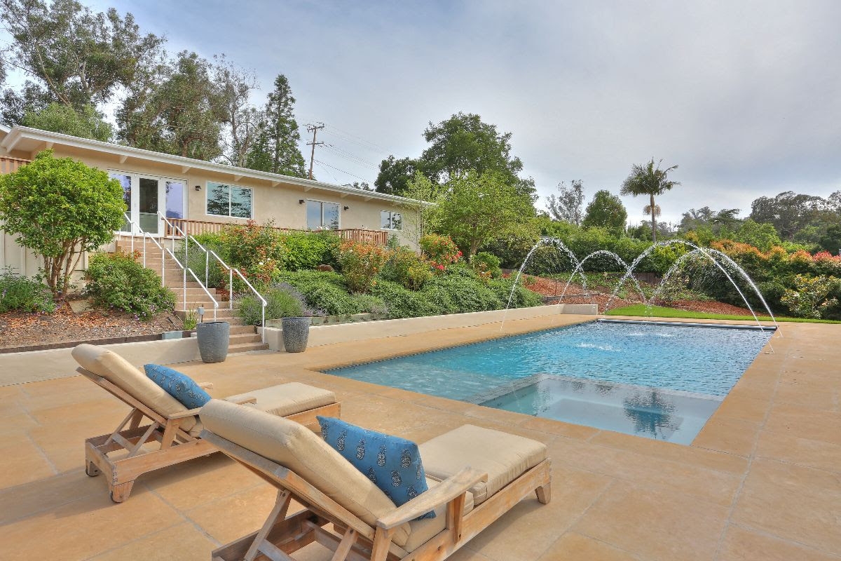 backyard pool with lounge chairs